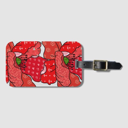 Roter Mustermohn Gepäckanhänger (Vorderseite (Horizontal))