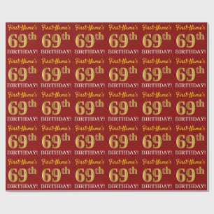 Roter, nachgemachter Goldblick "69. GEBURTSTAG " Geschenkpapier