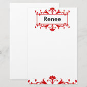 Roter Name oder Monogramm anpassbar Briefpapier (Vorne/Hinten)