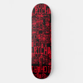 Roter Name wird überall schwarz wiederholt Skateboard (Vorderseite)