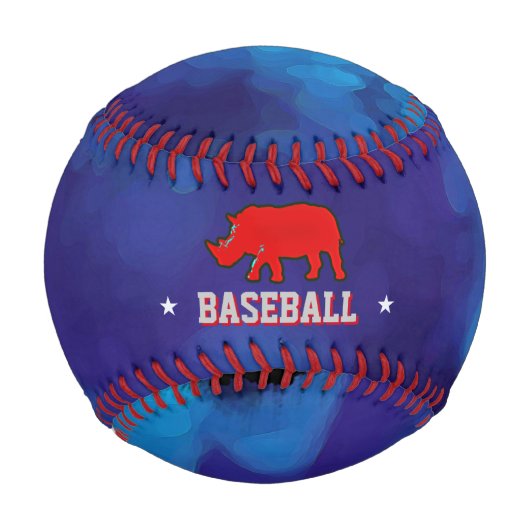 Roter Nashorn auf blauem personalisiert Baseball (Vorderseite)