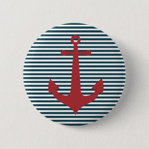 Roter nautischer Anker auf gestreiften blauen Hint Button