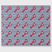 Roter nautischhummer | blauer und weißer Streifen Geschenkpapier (Flach)
