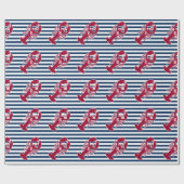 Roter nautischhummer | blauer und weißer Streifen Geschenkpapier (Flach)
