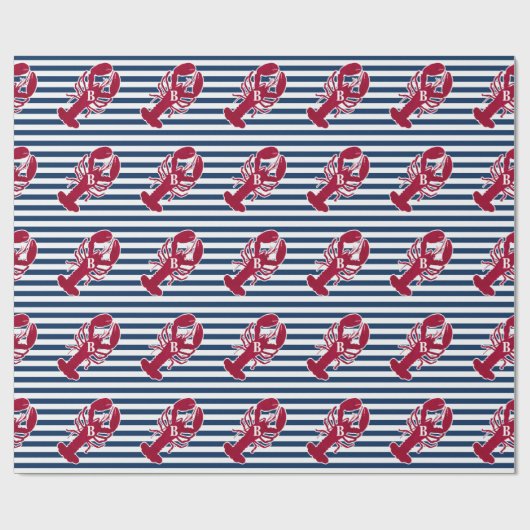 Roter nautischhummer | blauer und weißer Streifen Geschenkpapier (Flach)