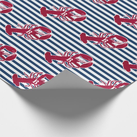 Roter nautischhummer | blauer und weißer Streifen Geschenkpapier (Ecke)
