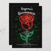 Roter Neon Light Glühende Rose Ivy 15 Quinceañera Einladung (Vorne/Hinten)