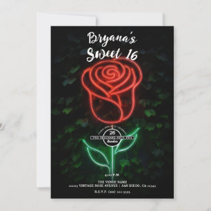Roter Neon Light Glühende Rose Ivy Sweet 16 16. Einladung