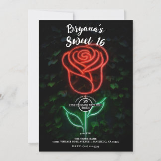 Roter Neon Light Glühende Rose Ivy Sweet 16 16. Einladung