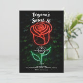 Roter Neon Light Glühende Rose Ivy Sweet 16 16. Einladung (Stehend Vorderseite)