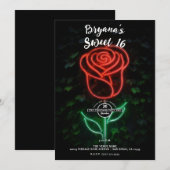 Roter Neon Light Glühende Rose Ivy Sweet 16 16. Einladung (Vorne/Hinten)
