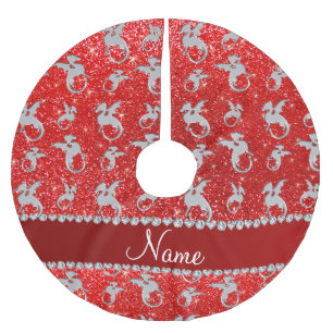 Roter NeonGlitter der personalisierten silbernen Polyester Weihnachtsbaumdecke