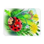 roter, niedlicher Ladybug auf Gras- und Flusshinte Magnet (Horizontal)