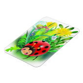 roter, niedlicher Ladybug auf Gras- und Flusshinte Magnet (Linke Seite)