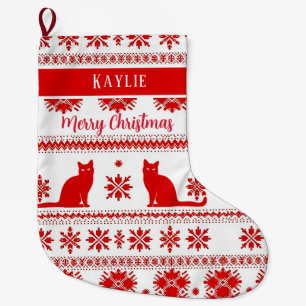 Roter nordischer Katzenmuster-Weihnachten Großer Weihnachtsstrumpf