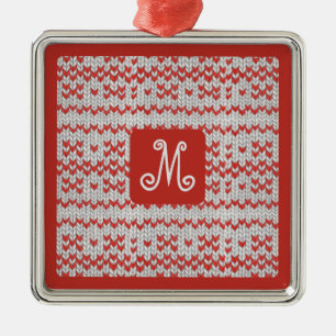 ROTER NORDISCHER STRICK Premium Quadratischer Weih Ornament Aus Metall