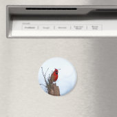 Roter Nördlicher Kardinal auf einem Holzpfosten Magnet (In Situ (Geschirrspüler))