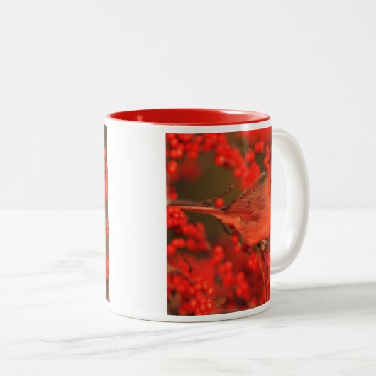 Roter Nördlicher Kardinal männlich, IL Zweifarbige Tasse (VorderseiteRechts)