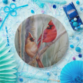 Roter Nördlicher Kardinal Vogelparade Wasserfarben Pappteller (Party)