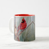 Roter Nördlicher Kardinal Vogelparade Wasserfarben Zweifarbige Tasse (Vorderseite Links)