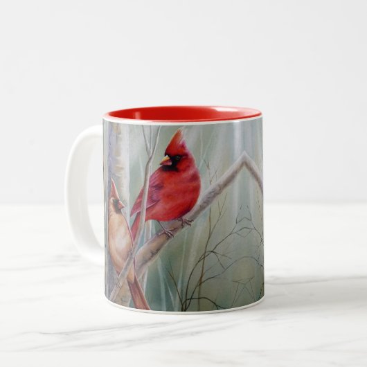 Roter Nördlicher Kardinal Vogelparade Wasserfarben Zweifarbige Tasse (Vorderseite Links)