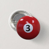 Roter Nr. 3- Billard-Pool-Ball Button (Vorne & Hinten)