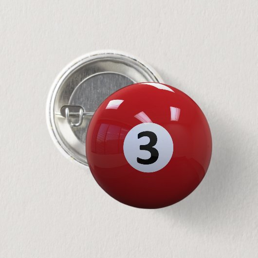 Roter Nr. 3- Billard-Pool-Ball Button (Vorne & Hinten)
