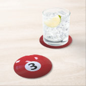 Roter Nr. 3- Billard-Pool-Ball Runder Pappuntersetzer (Vor Ort)