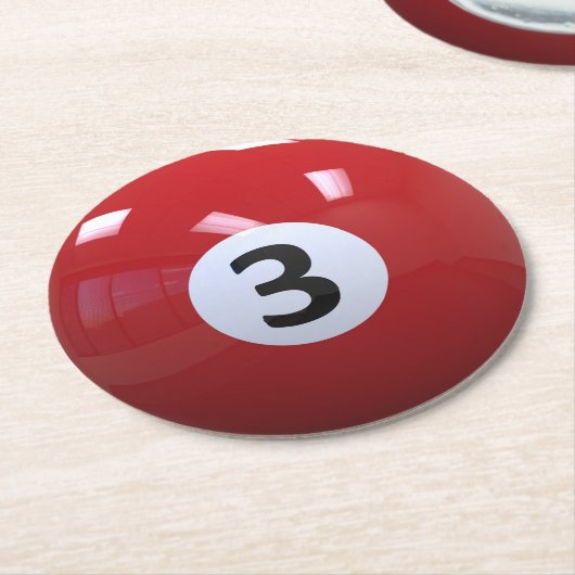 Roter Nr. 3- Billard-Pool-Ball Runder Pappuntersetzer (Angewinkelt)