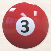 Roter Nr. 3- Billard-Pool-Ball Runder Pappuntersetzer (Vorderseite)