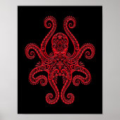 Roter Oktopus auf Schwarz Poster (Vorne)
