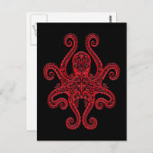 Roter Oktopus auf Schwarz Postkarte (Vorne/Hinten)