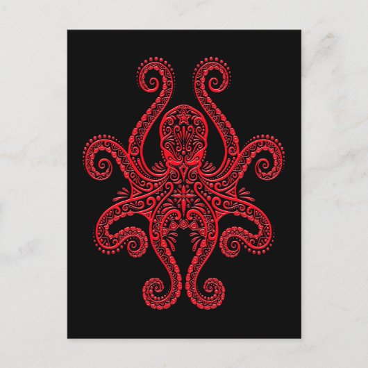 Roter Oktopus auf Schwarz Postkarte (Vorderseite)