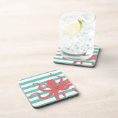 Roter Oktopus Moderner Strand weiß aquamarin gestr Getränkeuntersetzer (Rechte Seite)
