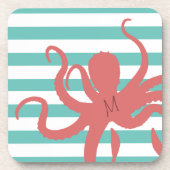 Roter Oktopus Moderner Strand weiß aquamarin gestr Getränkeuntersetzer (Vorderseite)