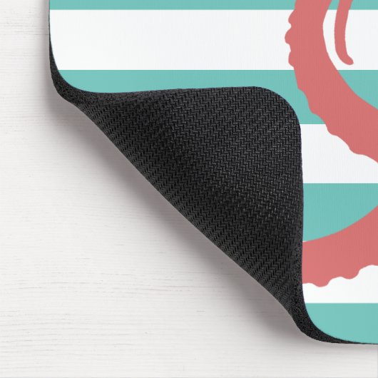 Roter Oktopus Moderner Strand weiß aquamarin gestr Mousepad (Ecke)