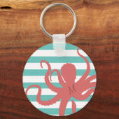 Roter Oktopus Moderner Strand weiß aquamarin gestr Schlüsselanhänger (Vorderseite)