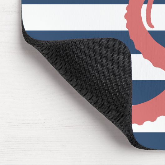 Roter Oktopus moderner Strand Weißmeer blau gestre Mousepad (Ecke)