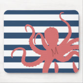 Roter Oktopus moderner Strand Weißmeer blau gestre Mousepad (Vorne)