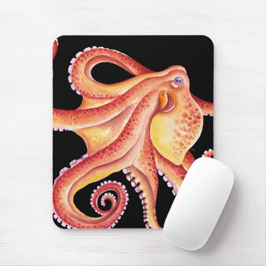 Roter Oktopus: Schwarze Wasserfarbe Kunst Mousepad (Mit Mouse)