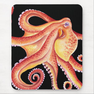 Roter Oktopus: Schwarze Wasserfarbe Kunst Mousepad