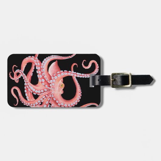 Roter Oktopus Wasserfarbe Schwarz Gepäckanhänger (Vorderseite horizontal)