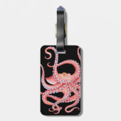 Roter Oktopus Wasserfarbe Schwarz Gepäckanhänger (Rückseite vertikal)