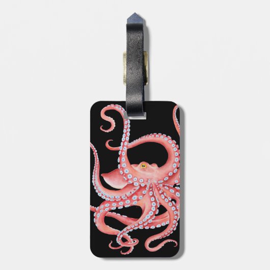 Roter Oktopus Wasserfarbe Schwarz Gepäckanhänger (Rückseite vertikal)