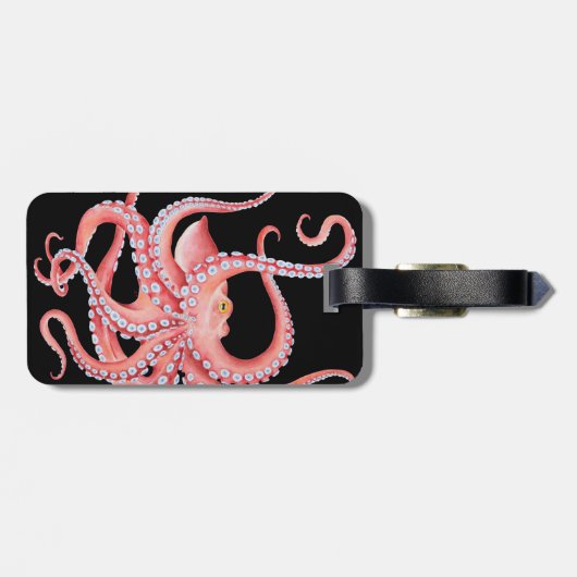 Roter Oktopus Wasserfarbe Schwarz Gepäckanhänger (Rückseite horizontal)