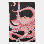 Roter Oktopus Wasserfarbe Schwarz Geschirrtuch (Vertikal)