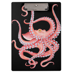 Roter Oktopus Wasserfarbe Schwarz Klemmbrett