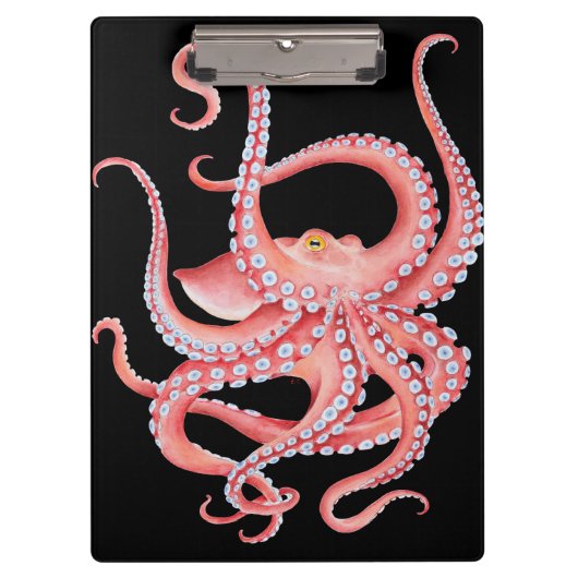 Roter Oktopus Wasserfarbe Schwarz Klemmbrett (Vorderseite)