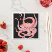 Roter Oktopus Wasserfarbe Schwarz Serviette (Beispiel)