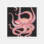 Roter Oktopus Wasserfarbe Schwarz Serviette (Vorderseite)